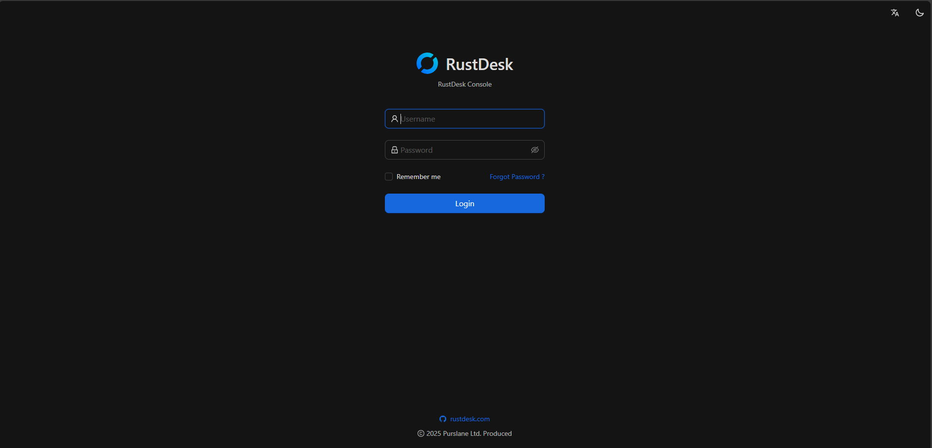 RustDesk Login Screen