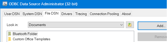 ODBC control panel